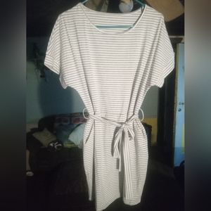 Gray striped front tie dress